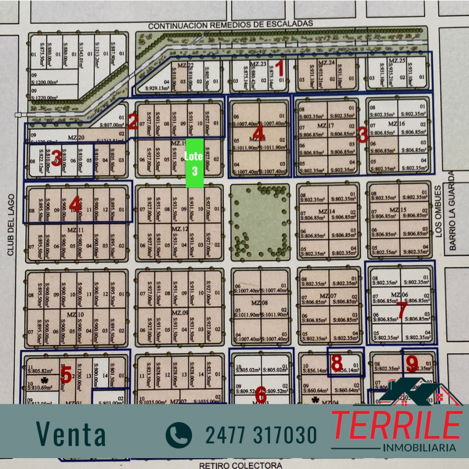 Pergamino Terreno en venta 931 mt2  - Barrio El Molino 