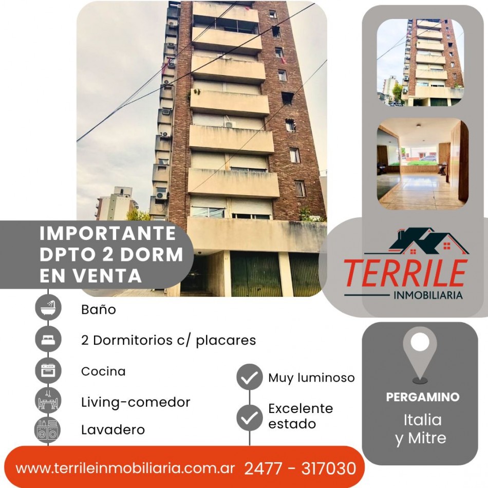 Pergamino Excelente Dpto 2 Dorm en venta - Italia y Mitre - Zona centro 