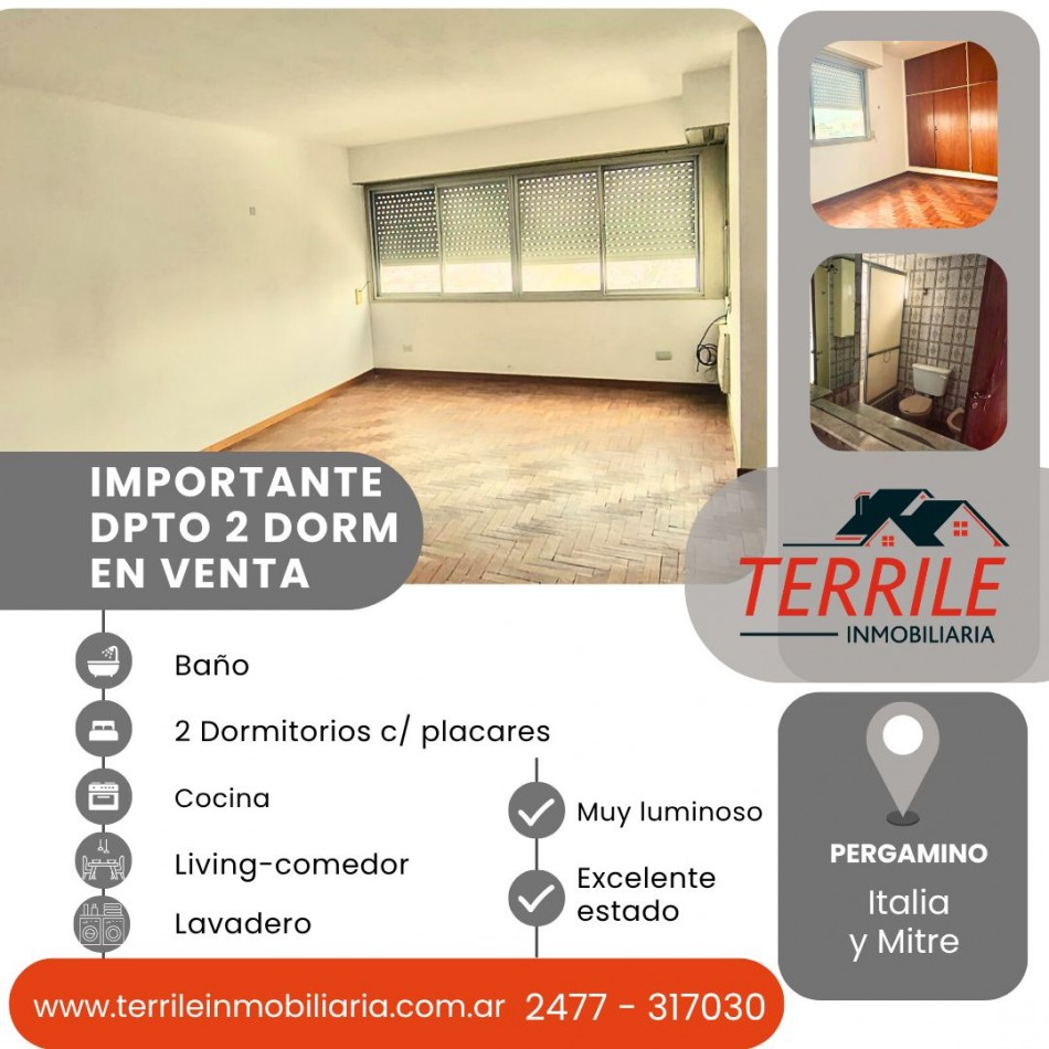 Pergamino Excelente Dpto 2 Dorm en venta - Italia y Mitre - Zona centro 