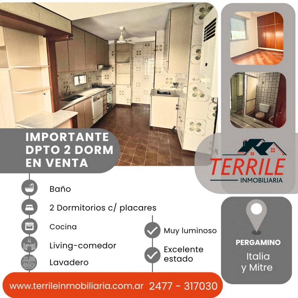 Pergamino Excelente Dpto 2 Dorm en venta - Italia y Mitre - Zona centro 