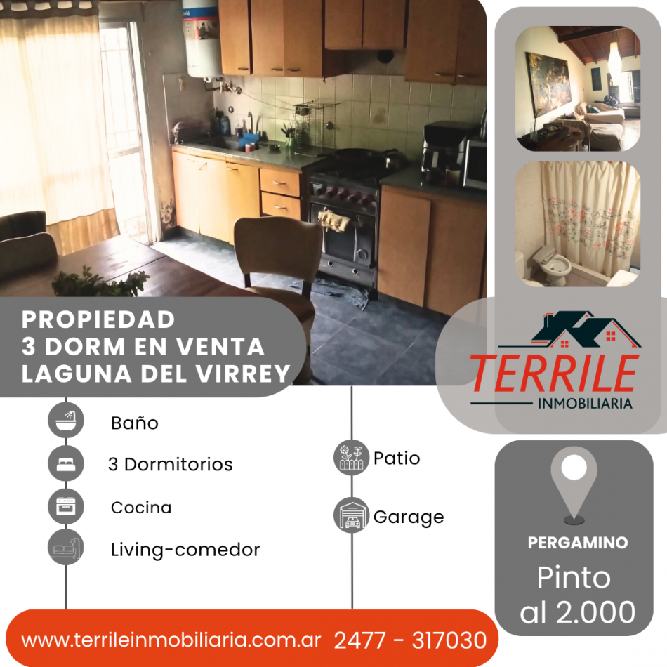 Pergamino Propiedad 3 Dorm en venta - Laguna del Virrey - Pinto al 2.000