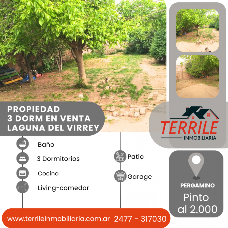 Pergamino Propiedad 3 Dorm en venta - Laguna del Virrey - Pinto al 2.000