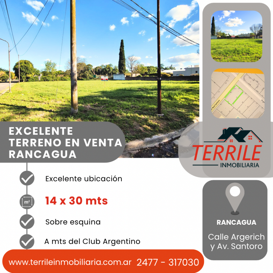 Rancagua Excelente Terreno en venta  - Argerich y Av. Santoro