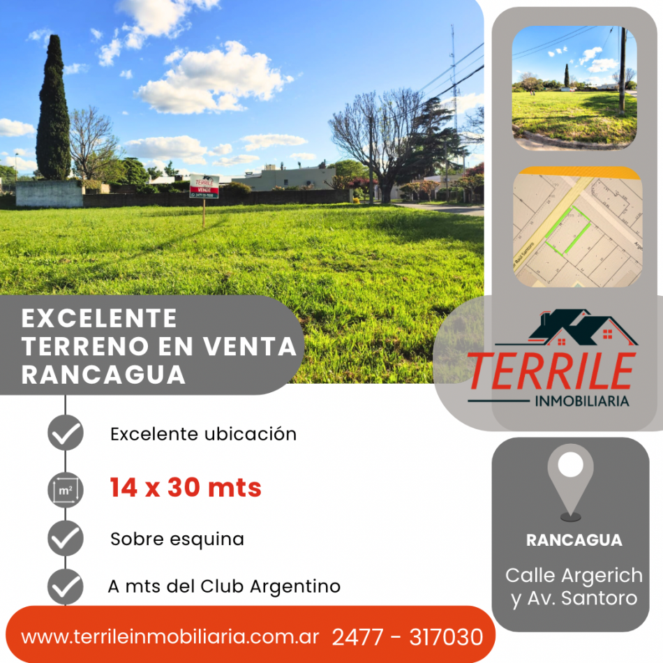 Rancagua Excelente Terreno en venta  - Argerich y Av. Santoro
