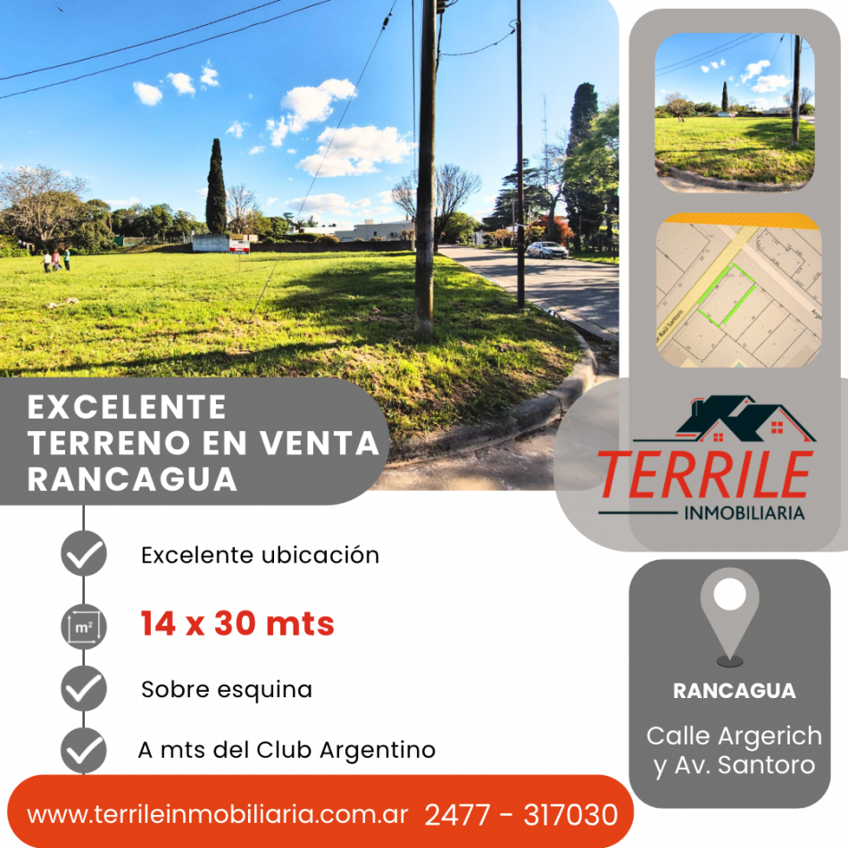 Rancagua Excelente Terreno en venta  - Argerich y Av. Santoro