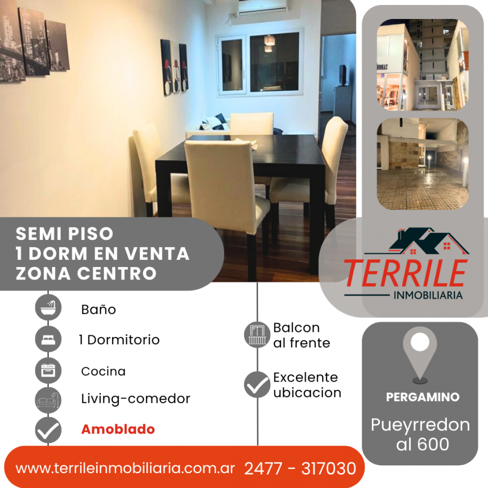 Pergamino Semi Piso 1 Dorm Amueblado en venta - Pueyrredon al 600 - Zona centro