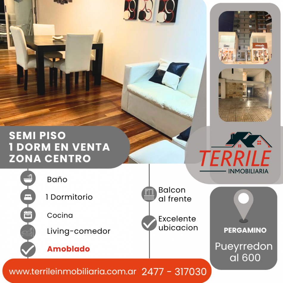 Pergamino Semi Piso 1 Dorm Amueblado en venta - Pueyrredon al 600 - Zona centro