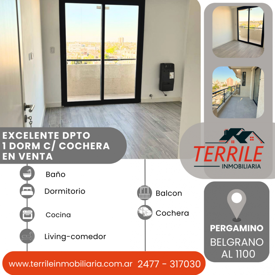 Pergamino Dpto 1 Dorm c/ Cochera en venta - Belgrano al 1100