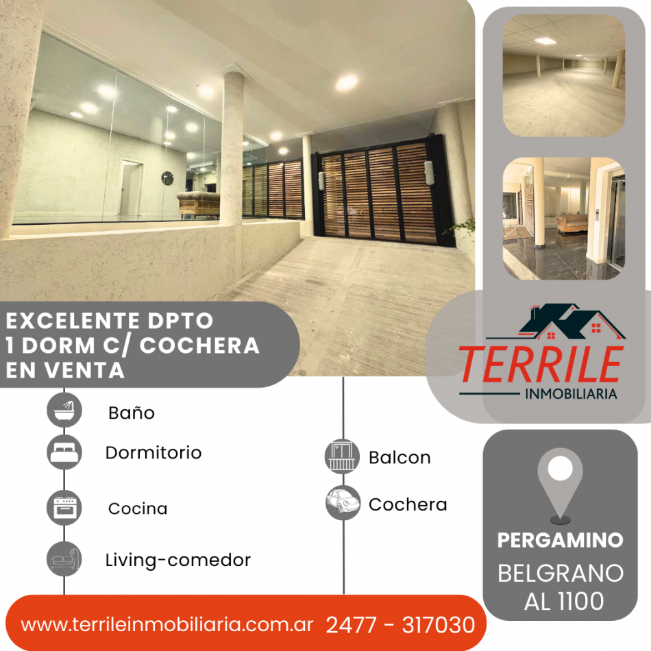 Pergamino Dpto 1 Dorm c/ Cochera en venta - Belgrano al 1100