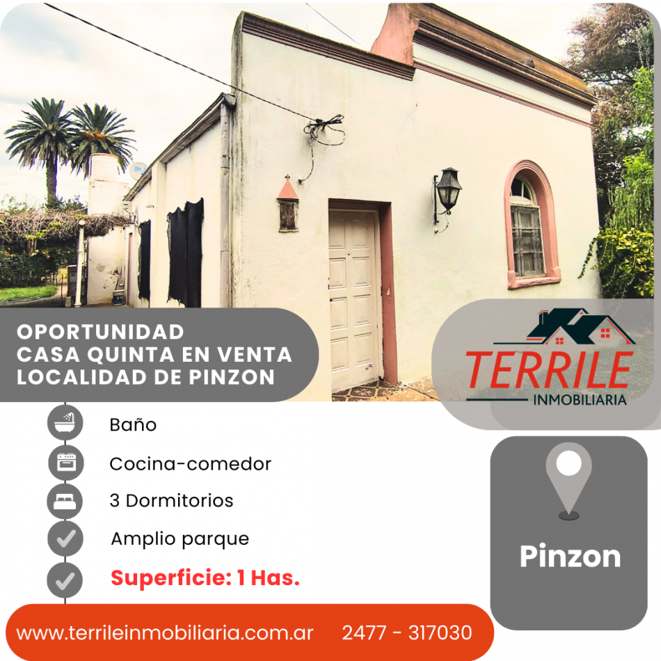 Pinzon - Oportunidad Casa quinta en venta - 1 Has. de Terreno 