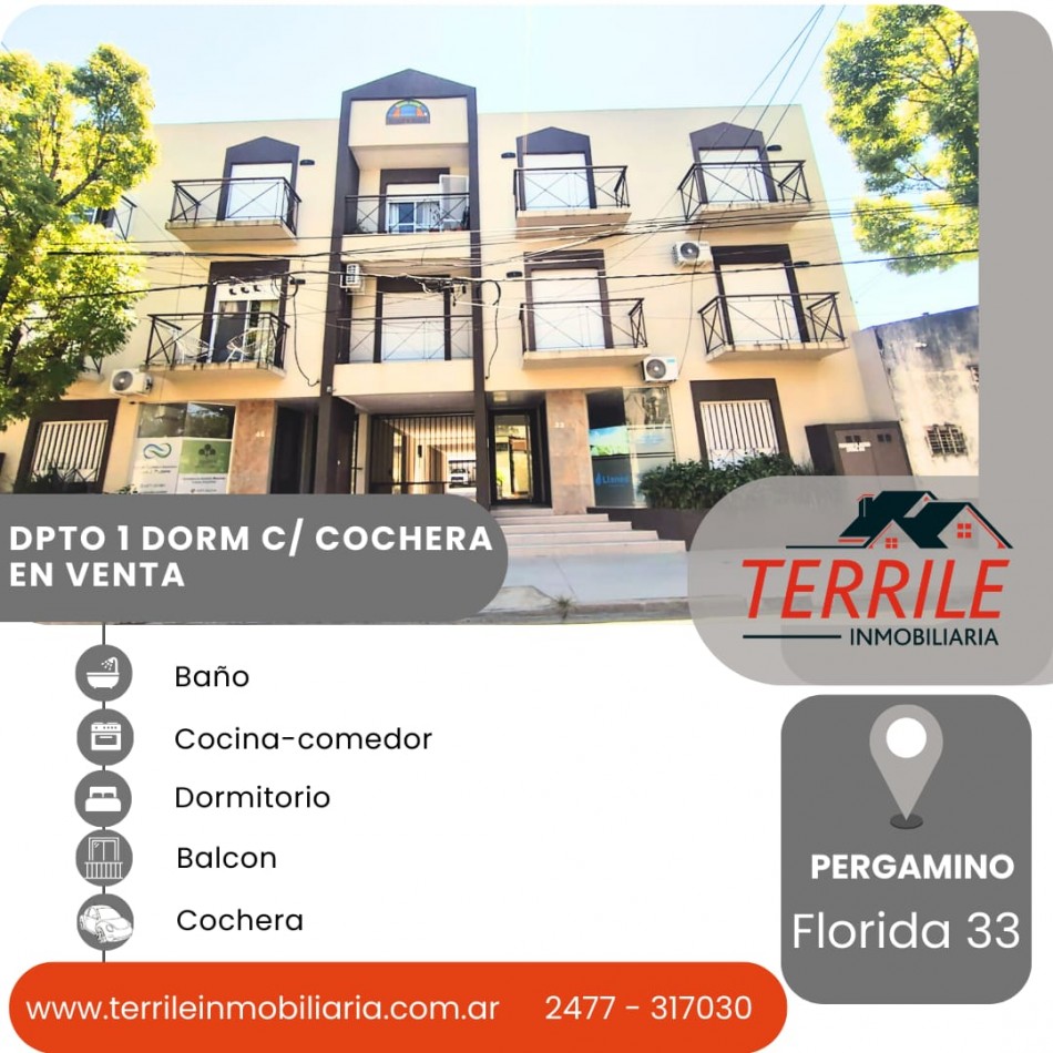 Pergamino Moderno Dpto 1 Dorm en venta c/ cochera a Estrenar - Florida 33 